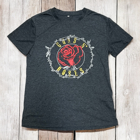 Unbranded Tops - Guns N’ Roses T-Shirt Small Gray Rose Graphic Band Tee Rock Concert Tour Merch